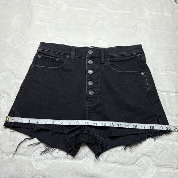 Abercrombie Black Denim High Rise Button Shorts Frayed Hem Womens Size 26 Trendy - Picture 5 of 8